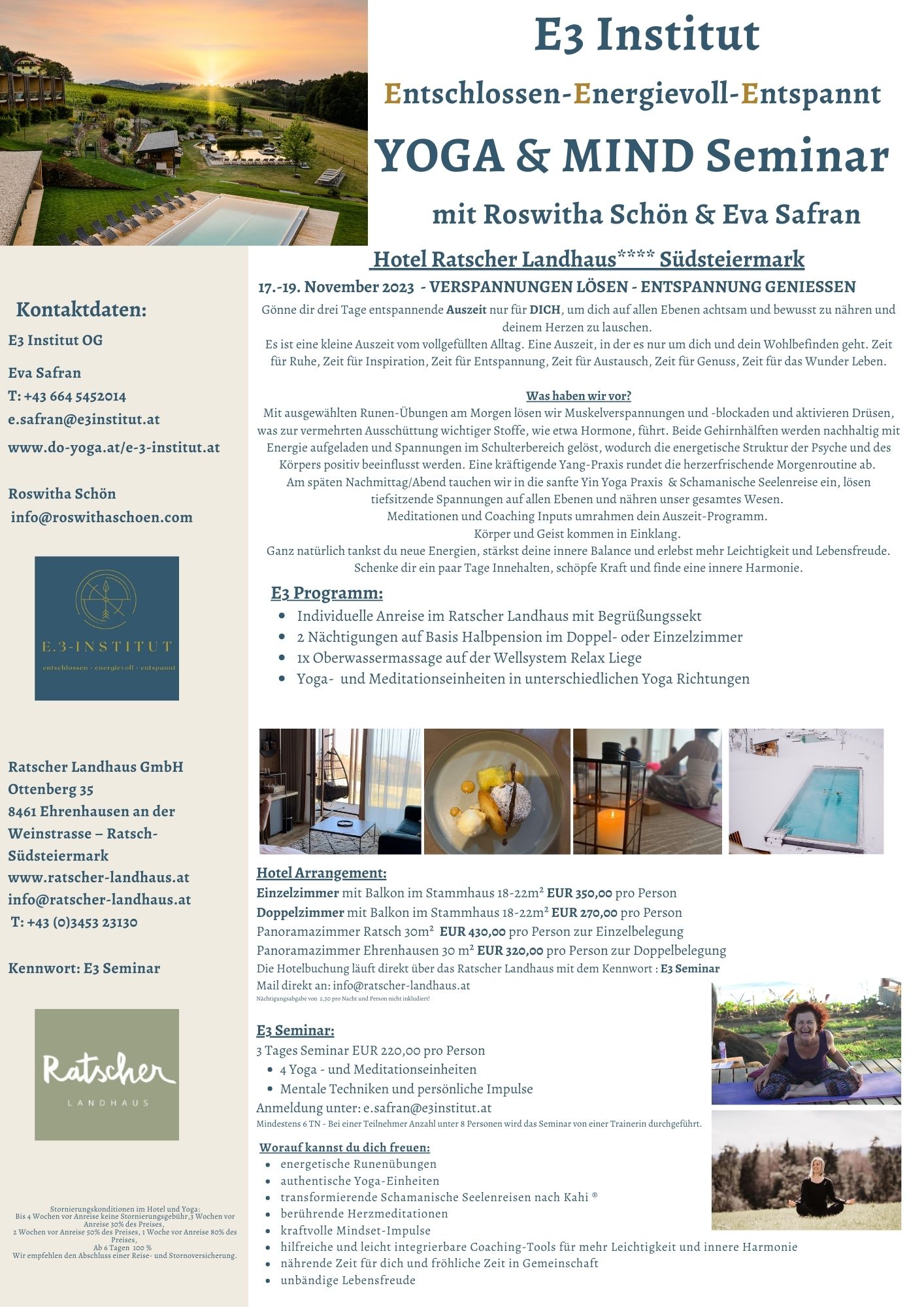 Yoga & Mind Seminar - E3Institut, Ratscher Landhaus****, Südsteiermark